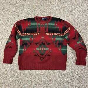 Polo Ralph Lauren Vintage Aztec Sweater sz Large Navajo Indian Country Sportsman